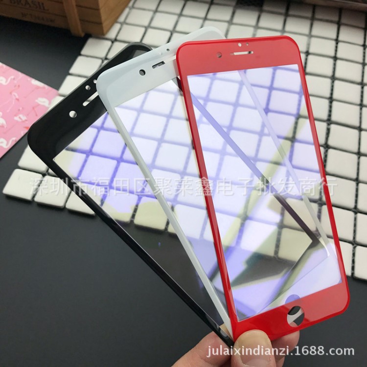 蘋果7超薄新款iPhone6 plus全屏覆蓋3D紅色軟邊鋼化膜0.15防爆前