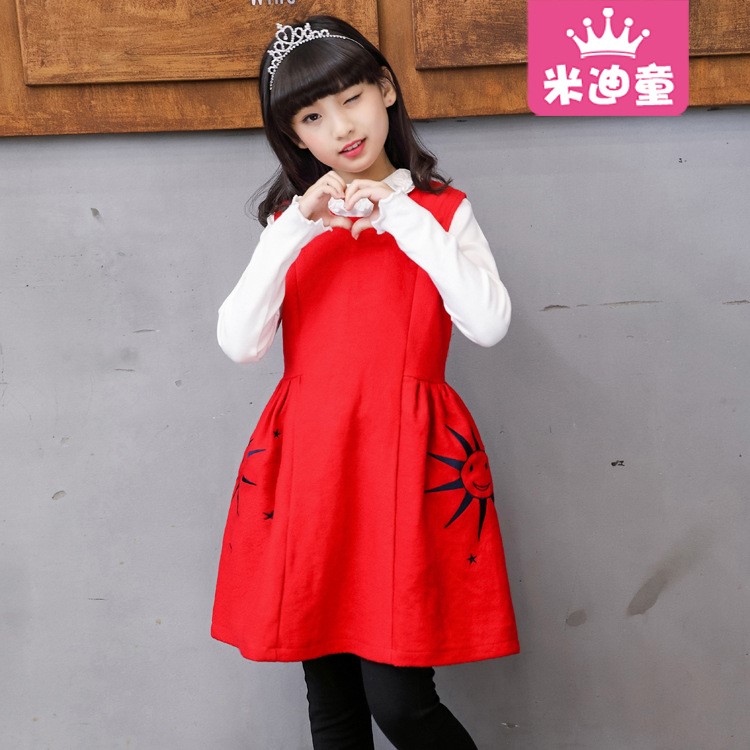 喜慶節(jié)日童裝女童2019新款連衣裙兒童呢子公主裙子背心裙廠家直銷