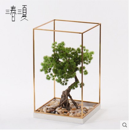 新中式迎客松仿真植物盆景創(chuàng)意樣板間玄關(guān)客廳擺件售樓處軟裝配飾
