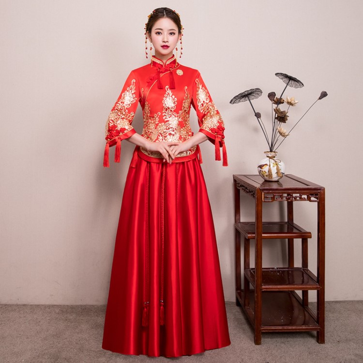 秀禾服2018新款秋季敬酒服中式復(fù)古顯瘦禮服結(jié)婚嫁衣龍鳳褂裙褂女