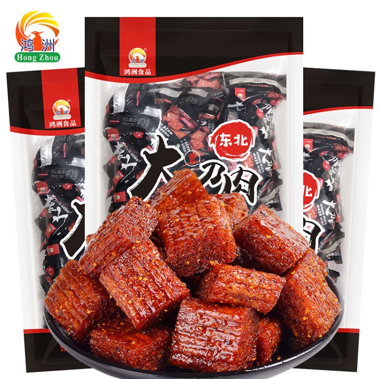8090后兒時懷舊麻辣零食鴻洲大刀肉300g/袋網(wǎng)紅辣條素肉面筋批發(fā)