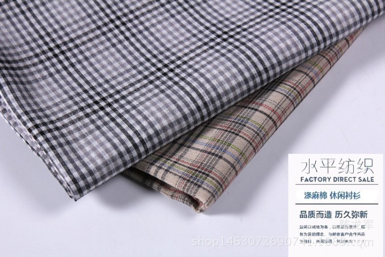 廠家直銷 滌棉麻色織襯衫布 時尚麻類透氣條紋襯衫襯衣服裝面料