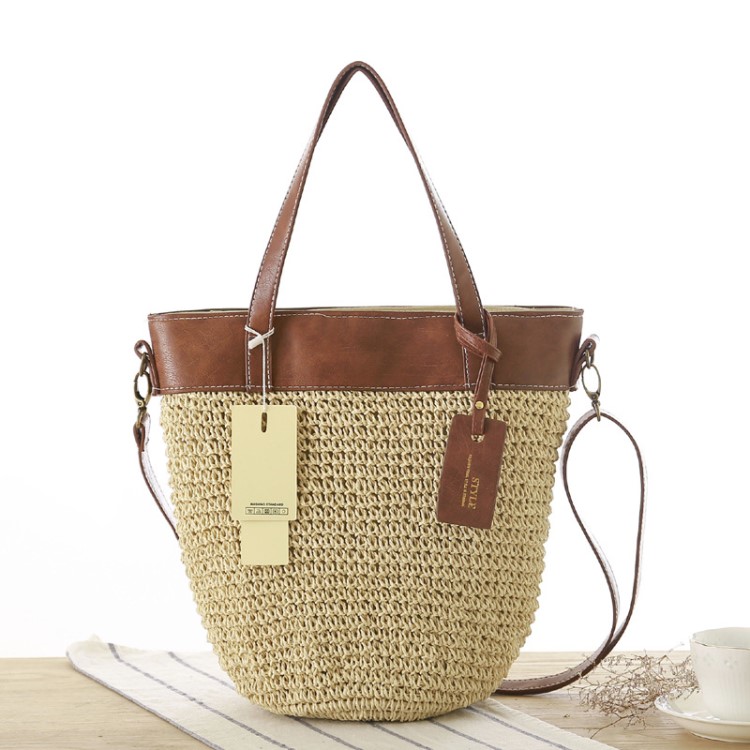 廠家直銷新款簡約色草編包森女系單肩斜挎手拎三用編織包女包