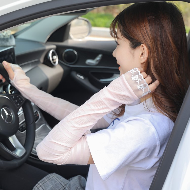 夏季女冰絲袖套薄款蕾絲防曬袖套騎行開車運動防紫外線臂套批發(fā)