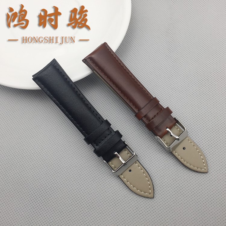 平紋真皮表帶 黑色棕色咖啡色20mm男女柔軟針扣304表扣 手表配件