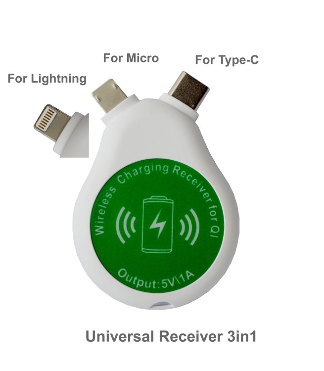 qi無(wú)線充電接收器雙頭尾插Type-c蘋(píng)果安卓三合一美國(guó)IDT芯片