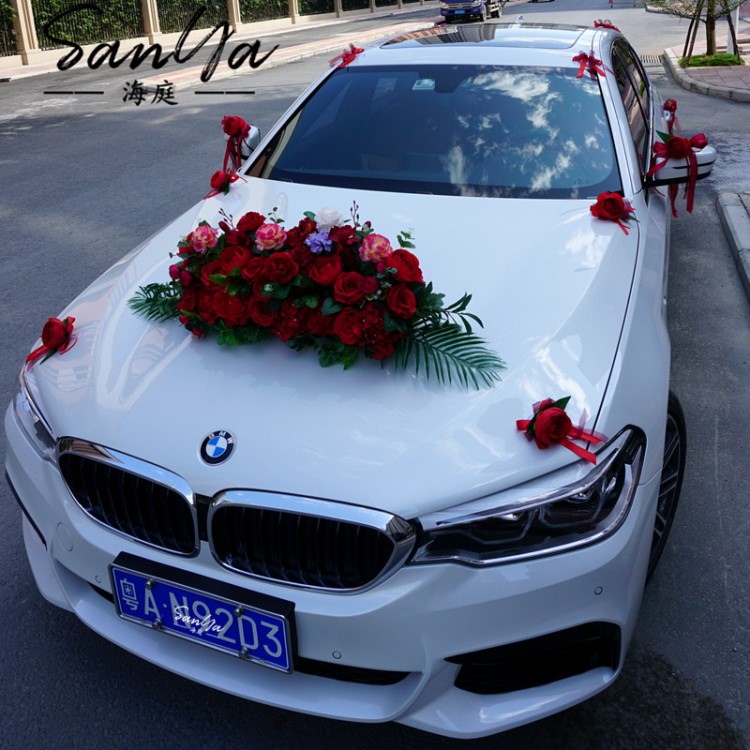 創(chuàng)意個性主婚車裝飾車頭花用品套裝仿真花車結(jié)婚車隊拉花全套布置