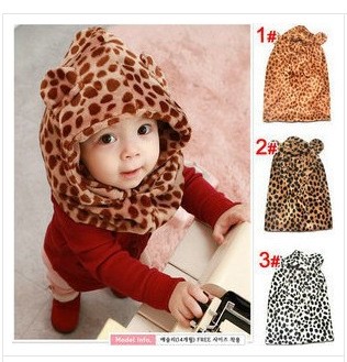 珊瑚絨豹紋嬰幼兒連體帽子冬季 男女寶寶披肩