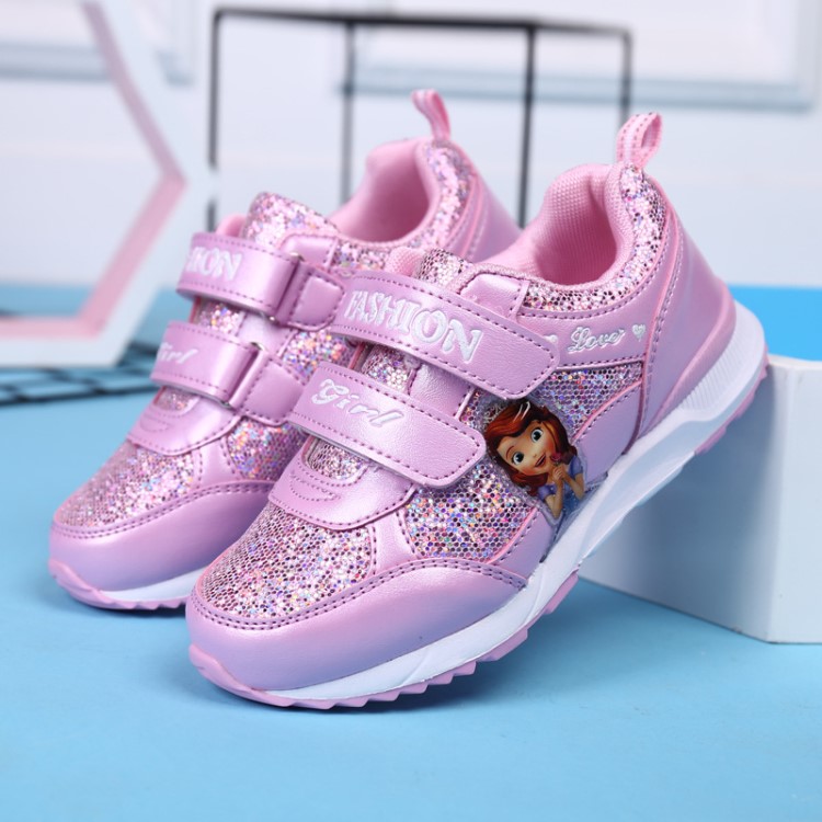 2019秋季新款兒童鞋 韓版女童運動鞋魔術貼時尚亮片鞋廠家批發