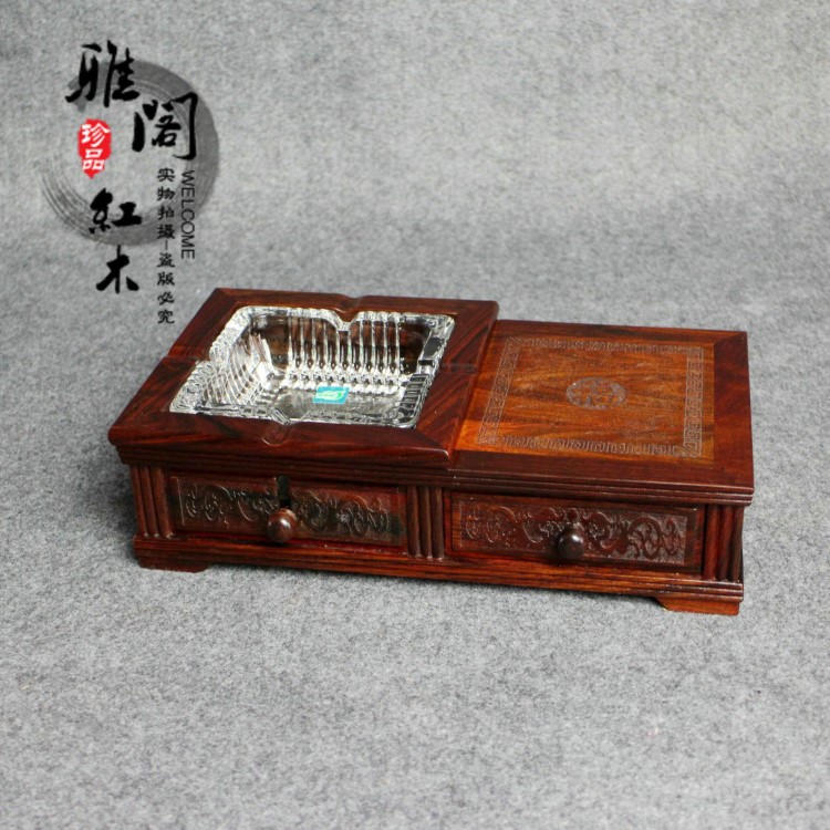 新款老紅木家居用品擺件 紅酸枝方形煙灰缸 手工紅木工藝品