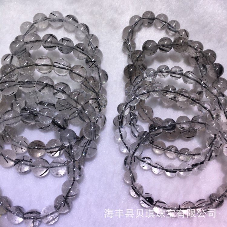 天然黑發(fā)晶108佛珠 精美時(shí)尚黑發(fā)晶水晶飾品 DIY定制手鏈批發(fā)