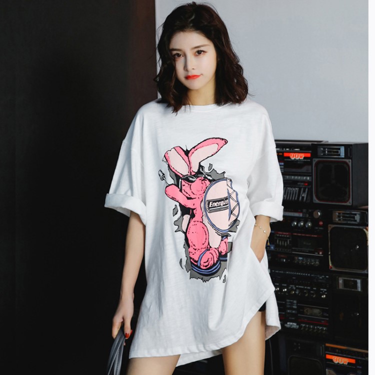 夏季韓版中長款大碼女裝夏裝體恤寬松短袖棉t恤女上衣打底衫夏