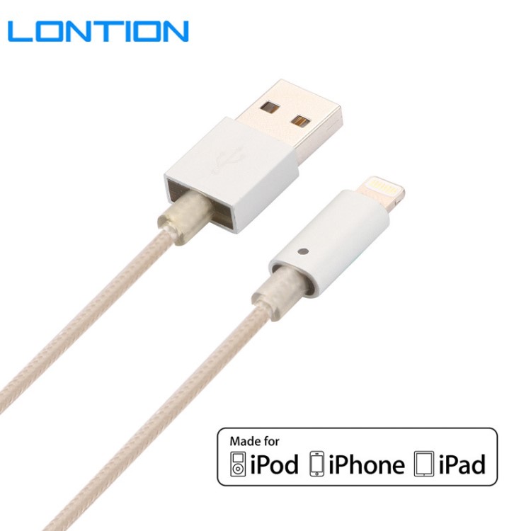 MFI LED發(fā)光鋁殼編織 iPhone6 lightning接口蘋(píng)果數(shù)據(jù)線1米