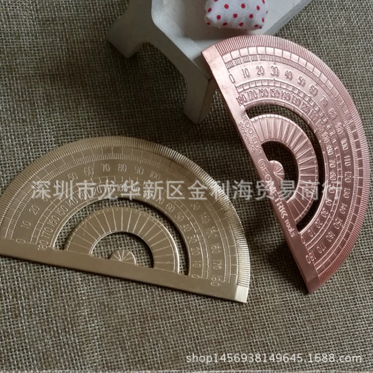 黃銅文具用品 紫銅三角尺 半圓儀量角器 學(xué)生套裝銅書(shū)簽尺