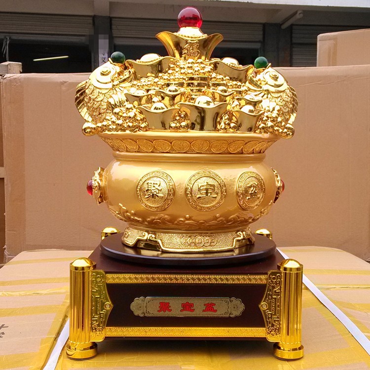 金色聚寶盆 財源廣進年年有余 樹脂工藝品擺件 開業家居裝飾禮品