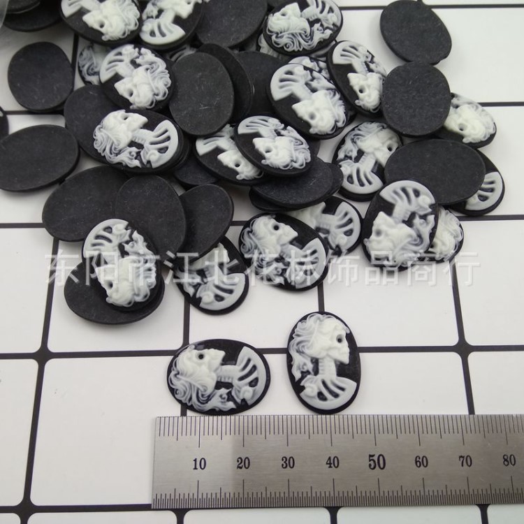 18*25mm樹脂骷髏美人頭浮雕鑲配合金戒指項鏈耳飾手工diy飾品配件