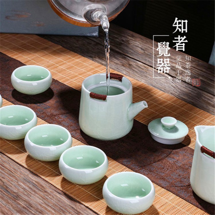 整套功夫茶具套裝家庭小套家用客廳簡約日式和風(fēng)精致哥窯茶藝茶具