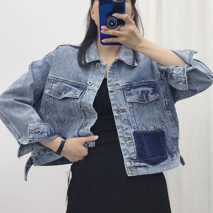 Y57韓國韓版新款2020早春短款拼色個性牛仔衣牛仔外套短裝夾克女