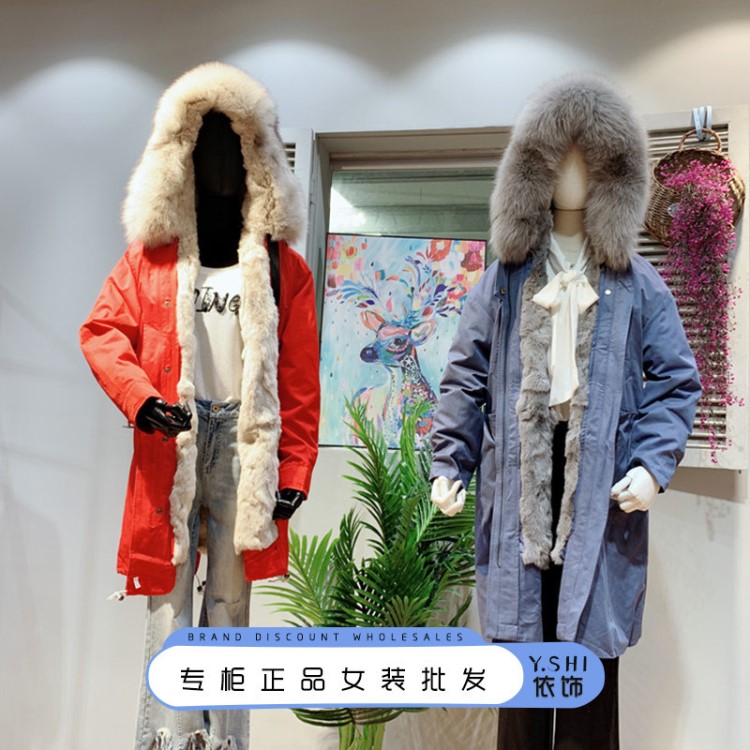 【歐貨私人訂制】2019冬皮草派克羽絨服品牌折扣女裝快手直播貨源