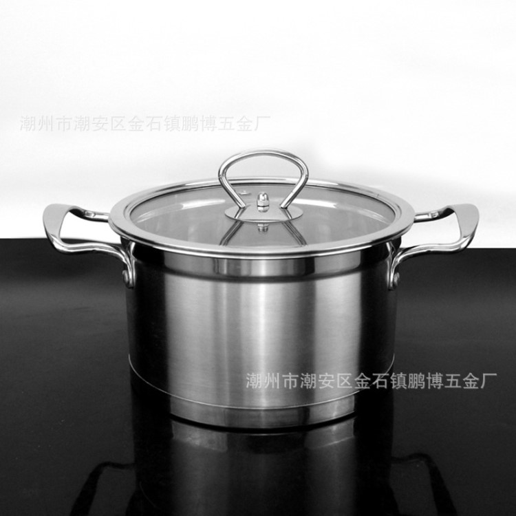 廠家批發(fā)不銹鋼直角湯鍋 雙柄復(fù)底湯鍋多用鍋煲湯鍋家用小湯鍋