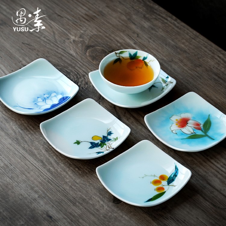 遇素 陶瓷功夫茶杯墊 手工手繪影青創意功夫茶具隔熱墊茶道杯托