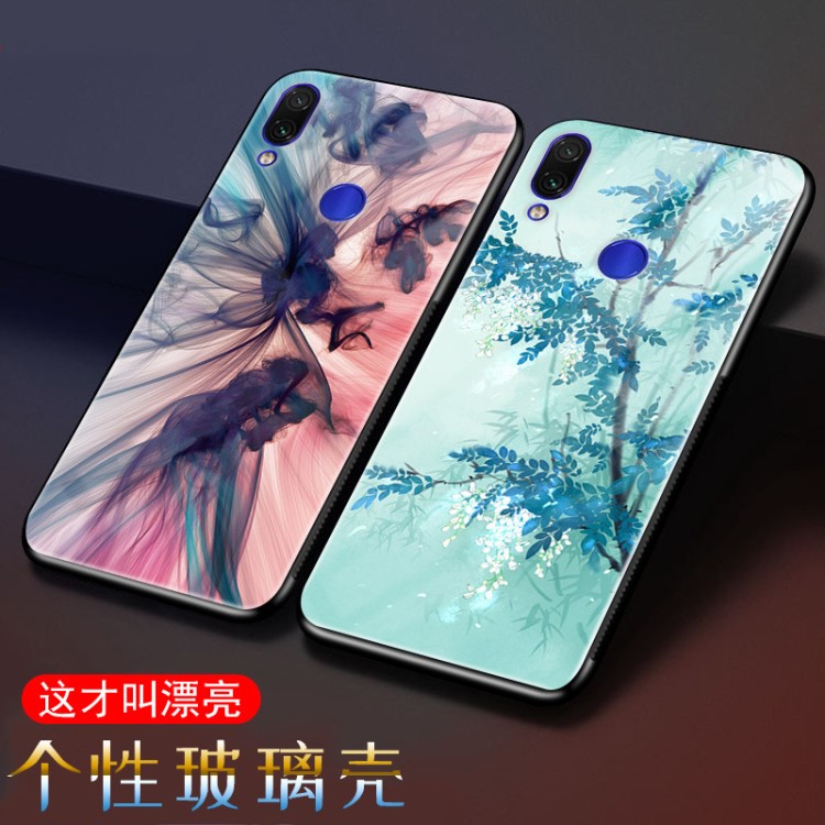 適用于Redmi Note7手機(jī)殼玻璃女紅米note7 Pro保護(hù)套潮流印花外殼