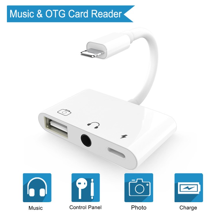 適用于蘋果音頻轉接頭 lightning轉USB/3.5/充電 三合一可同時使