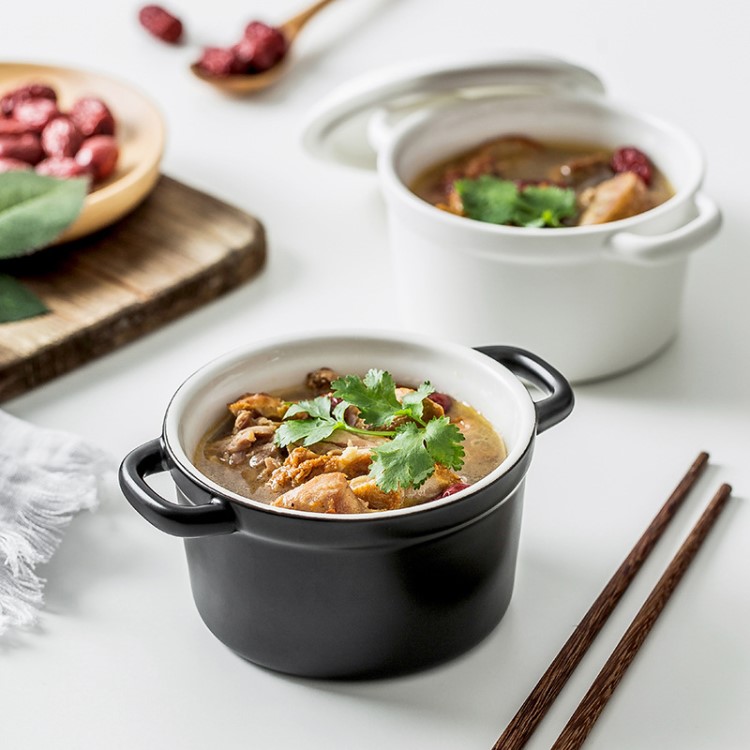 創意雙耳陶瓷烤碗小號帶蓋湯碗燉鍋早餐燉蛋碗燉盅烘焙小碗家用