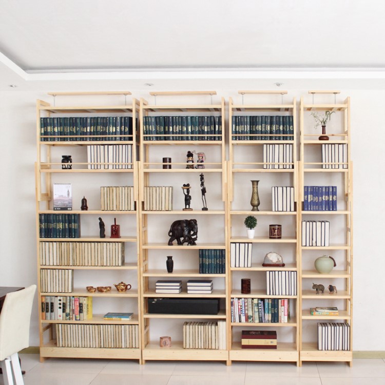 書架實木落地墻面置物架客廳松木組合書柜格架原木組裝收納隔斷架