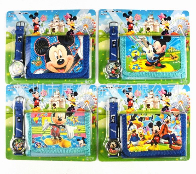 Mickey&Minnie Mouse米奇米妮老鼠兒童手表錢包禮品套裝 外貿(mào)貨源