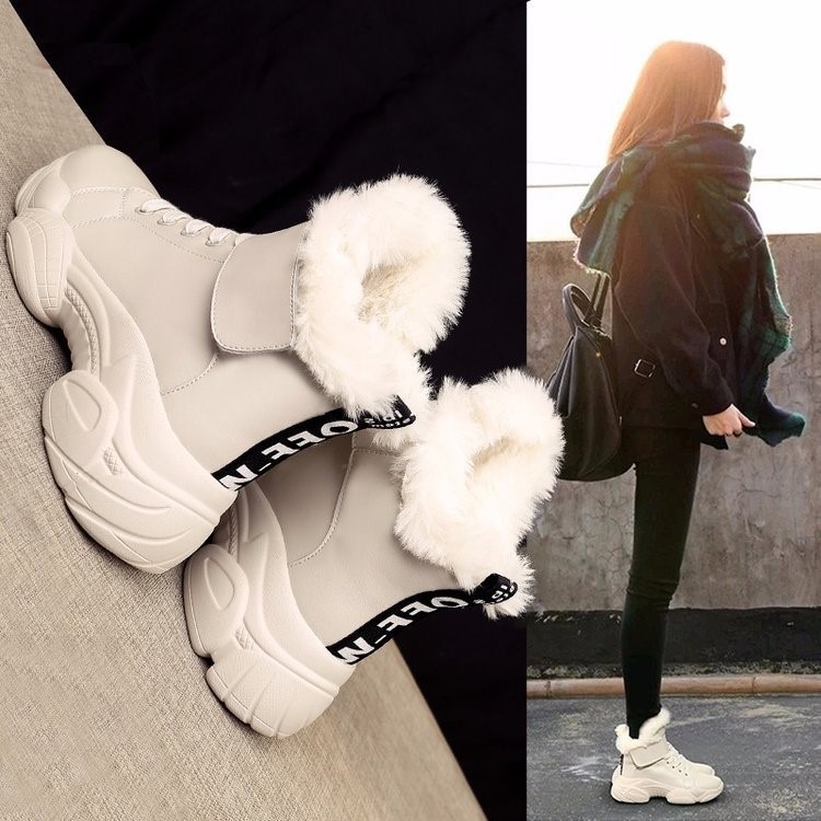 女式雪地靴冬季新款松糕厚底加絨保暖棉靴潮系帶高跟短筒網紅女靴