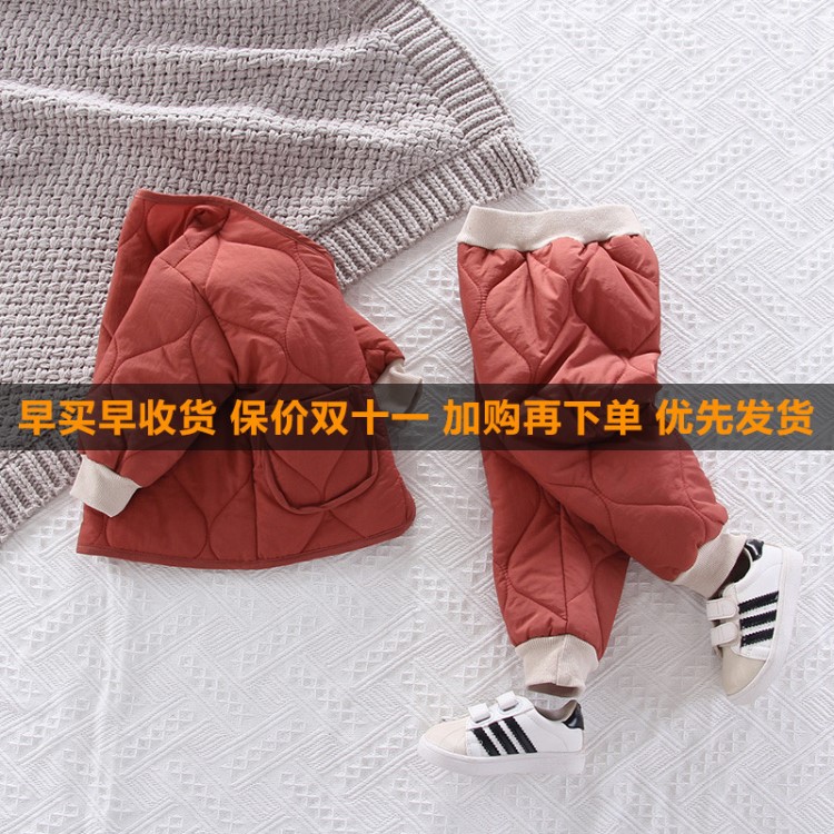 寶寶絲棉套裝男小童棉衣羽絨棉服襖冬裝加厚女兩常規(guī)2019單排扣洋