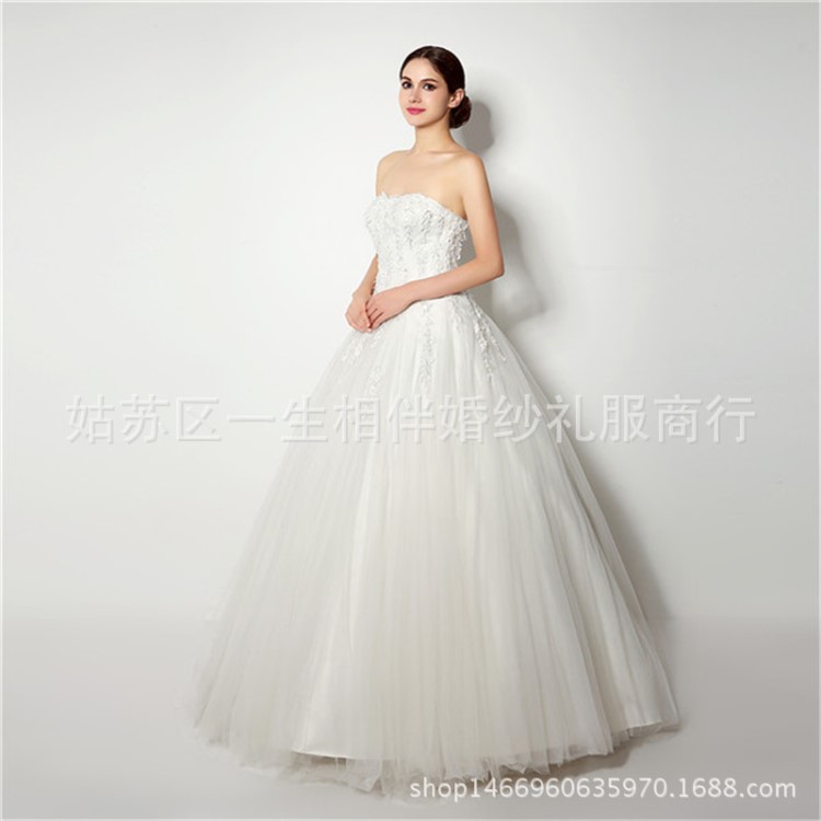 2020新款婚紗禮服抹胸顯瘦孕婦帶鉆唯美齊地婚紗禮服綁帶廠家直銷