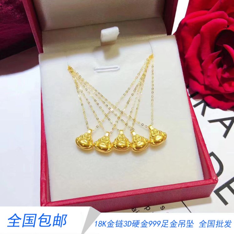 云鼎珠寶 3d硬金999黃金足金小金佛吊墜18K金項(xiàng)鏈女 送禮佳品