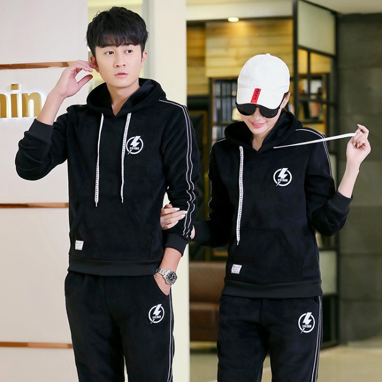 金絲絨兩件套休閑運(yùn)動套裝男衛(wèi)衣男開衫連帽秋冬情侶外套時尚衣服