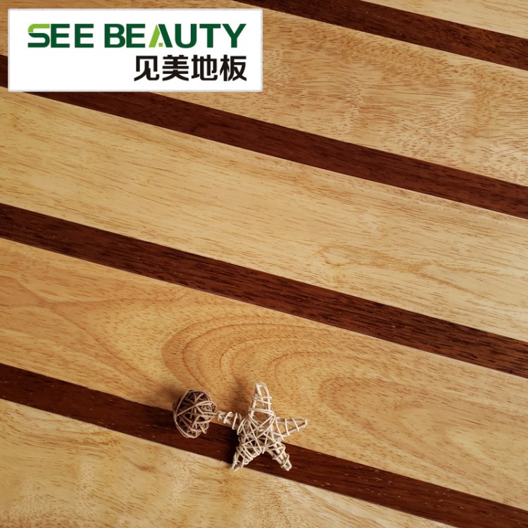 菠蘿格橡膠木實木地板深淺色原木廠家直銷藝術(shù)個性拼接臥室18mm