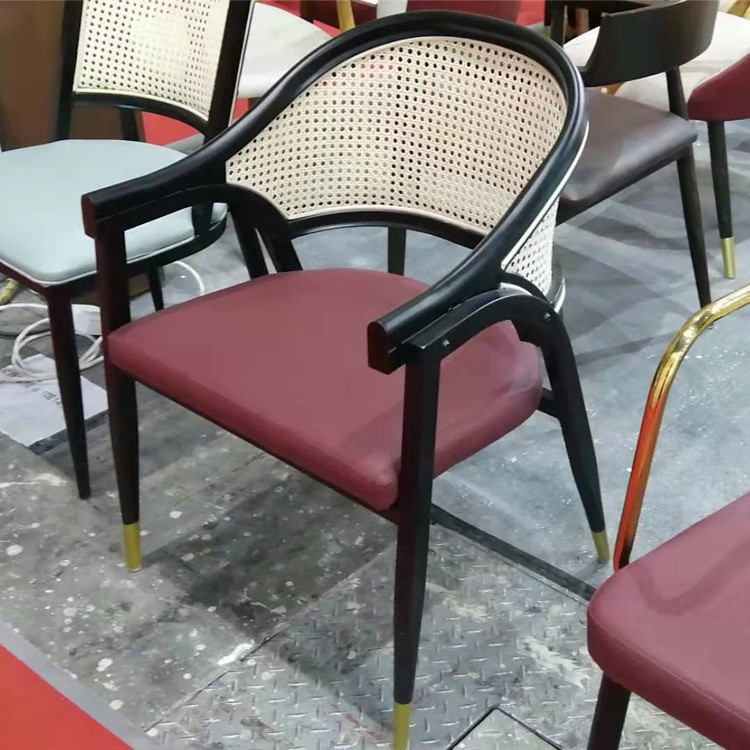 現代新中式輕奢餐廳椅子定制靠背單人餐椅酒店客廳休閑椅藤席餐椅