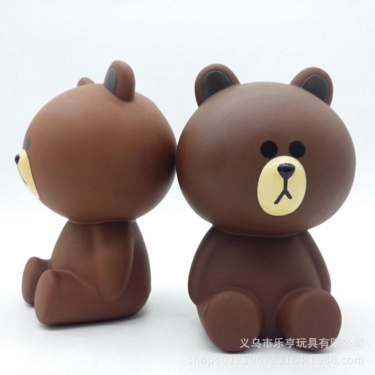 2019定制可愛棕色小熊搪膠娃娃儲(chǔ)蓄罐 小熊存錢罐 搪膠娃娃玩具