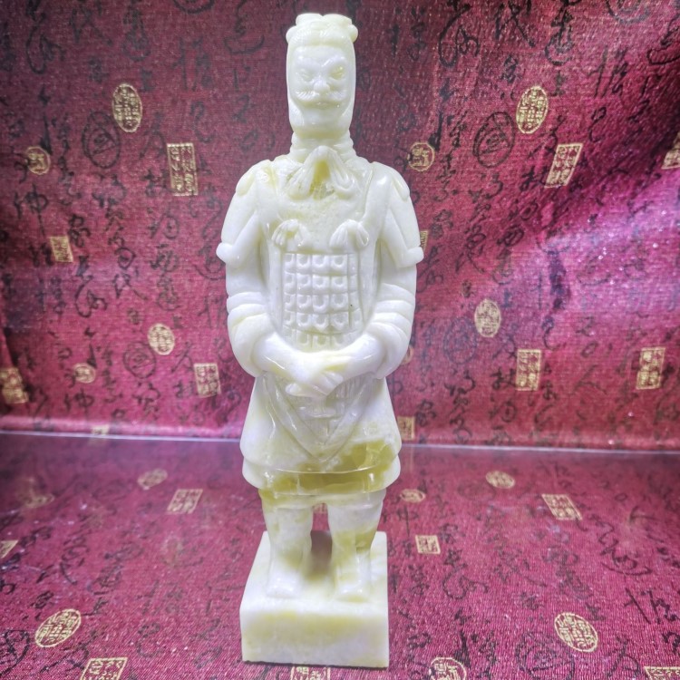 藍(lán)田玉精雕 西安秦兵馬俑 將軍俑 跪射俑 高端禮品 收藏 送親友