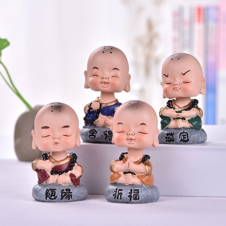 汽車載裝飾搖頭擺件祝福打坐禪功夫小和尚創(chuàng)意家居樹(shù)脂工藝品擺件