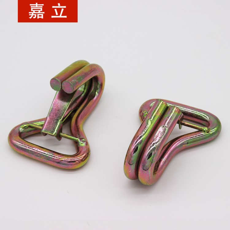 2寸 50MM 帶舌片雙J鉤 拉緊器用雙J鉤 保險(xiǎn)雙排鉤 捆綁帶鉤子批發(fā)