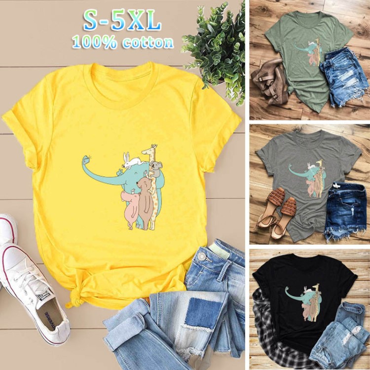 現(xiàn)貨！ wish ebay 批發(fā) 有趣可愛的動物群潮休閑女裝t恤棉短袖