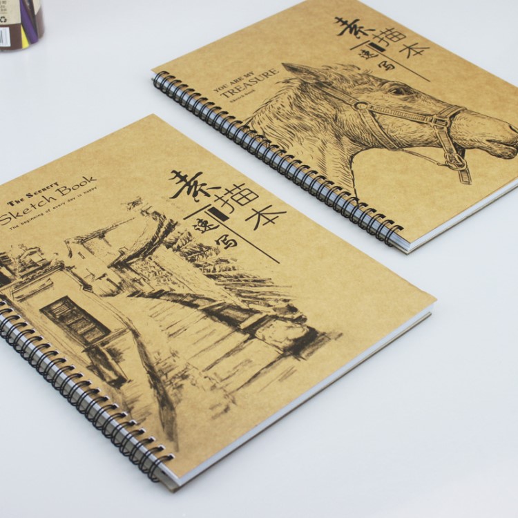 學(xué)生用品牛皮紙素描本定制LOGO素描本印刷線圈側(cè)翻速寫(xiě)本圖畫(huà)本