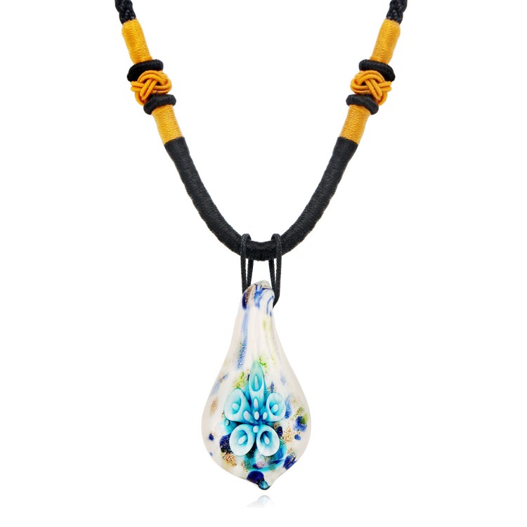 歐美外貿(mào)亞馬遜跨境飾品 意大利風(fēng)內(nèi)花琉璃大吊墜項(xiàng)鏈 簡約毛衣鏈