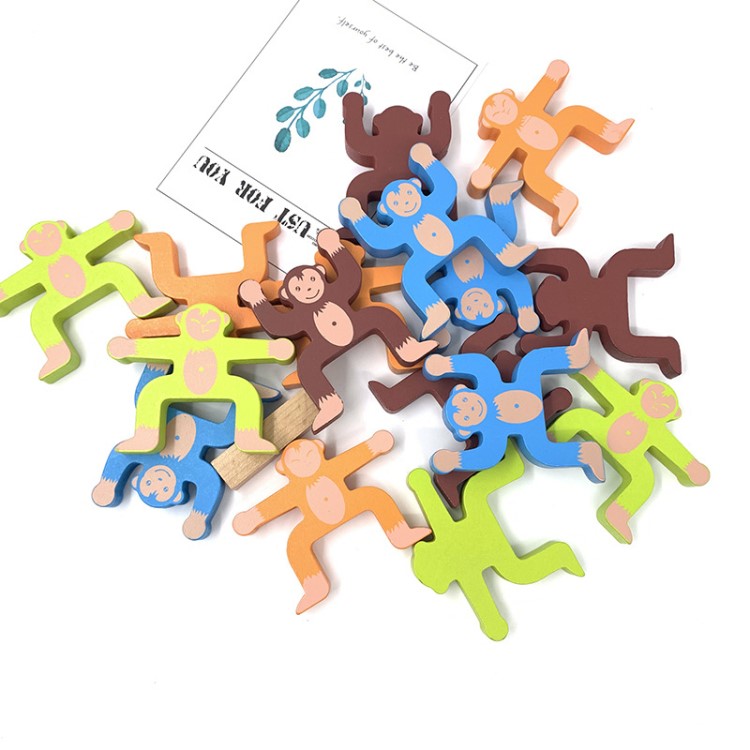  木質(zhì)玩具 兒童手眼協(xié)調(diào)平衡能力訓(xùn)練積木 猴子平衡積木玩具