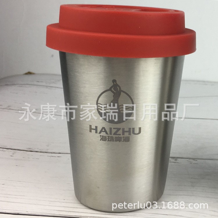 廠家供應(yīng)單層不銹鋼口杯 FDA不銹鋼啤酒杯 含硅膠蓋子350ML