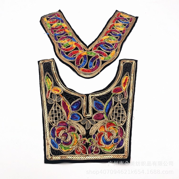 新款 民族刺繡領(lǐng)花 彩色毛絨股線繡 民族風(fēng) 金線車骨領(lǐng)花