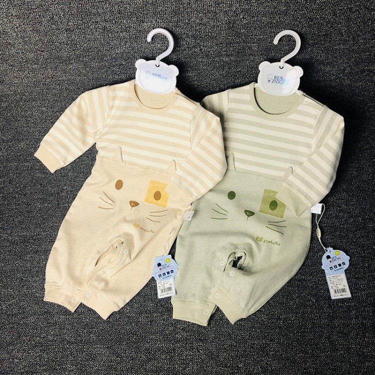 人之初 全棉彩棉卡通肩扣連體衣 66-80碼小童 爬服B2577