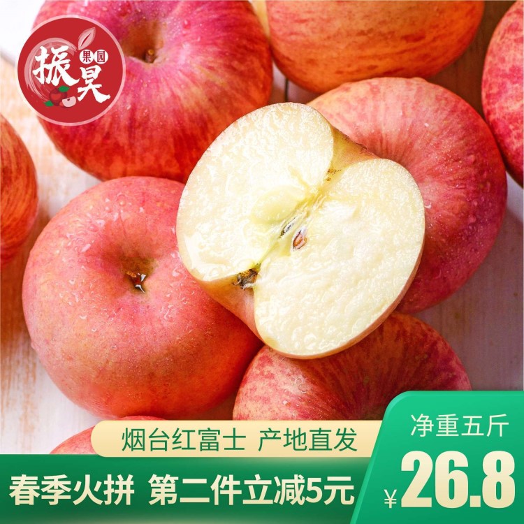 山東煙臺(tái)棲霞紅富士蘋(píng)果水果5斤包郵新鮮脆甜冰糖心非丑蘋(píng)果75/80