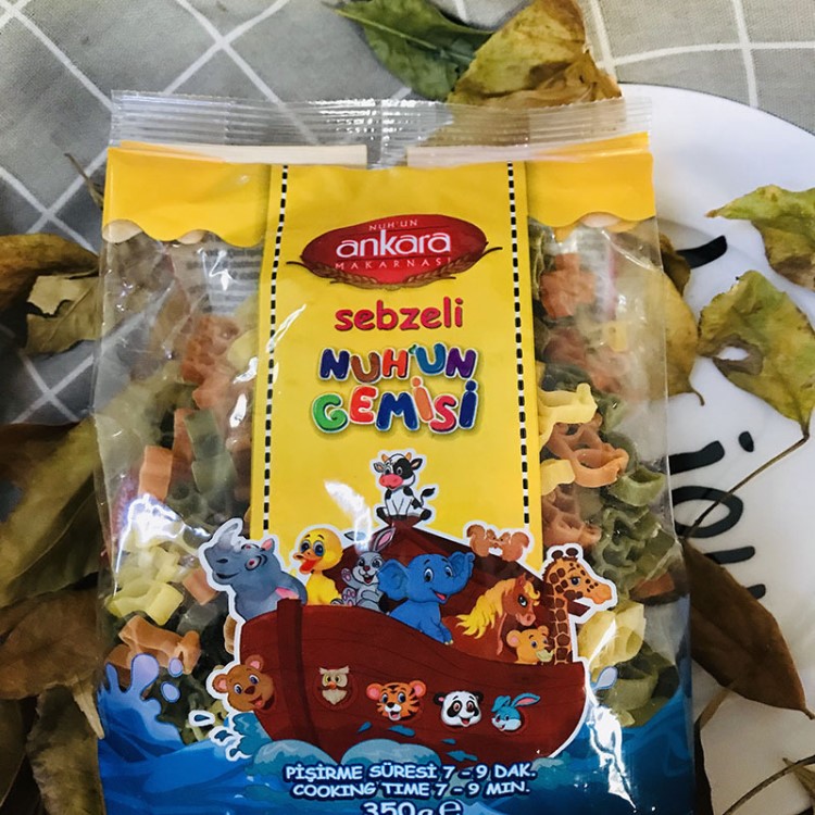 土耳其安卡拉三色動(dòng)物形意面350g 米面點(diǎn)心 卡通兒童蔬菜面條